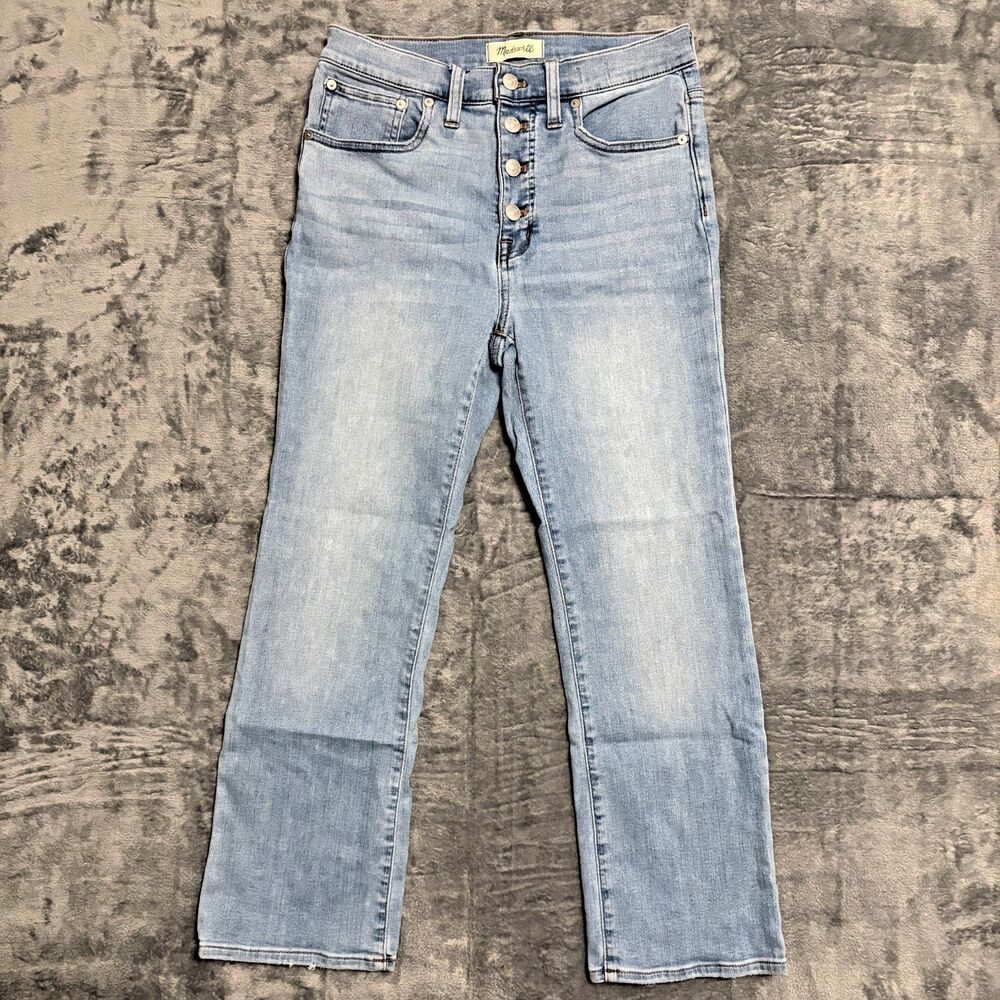 Madewell Cali Demi Boot Jeans 27 Button Front Crop Light Wash Chic